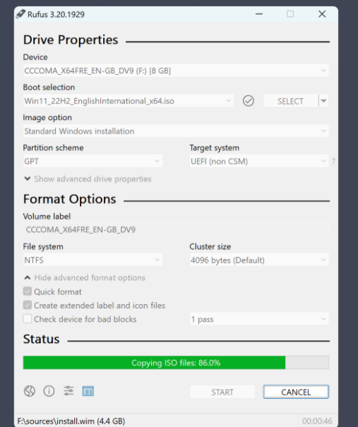 Rufus screenshot showing the main interface and options