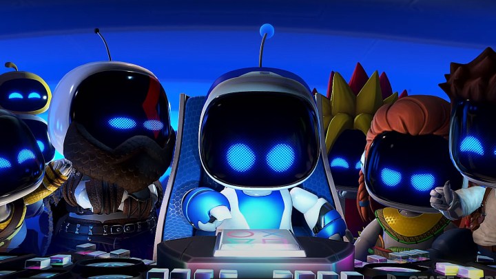 Astro Bot and its PlayStation character cameos, which include Aloy and Nathan Drake on the right.