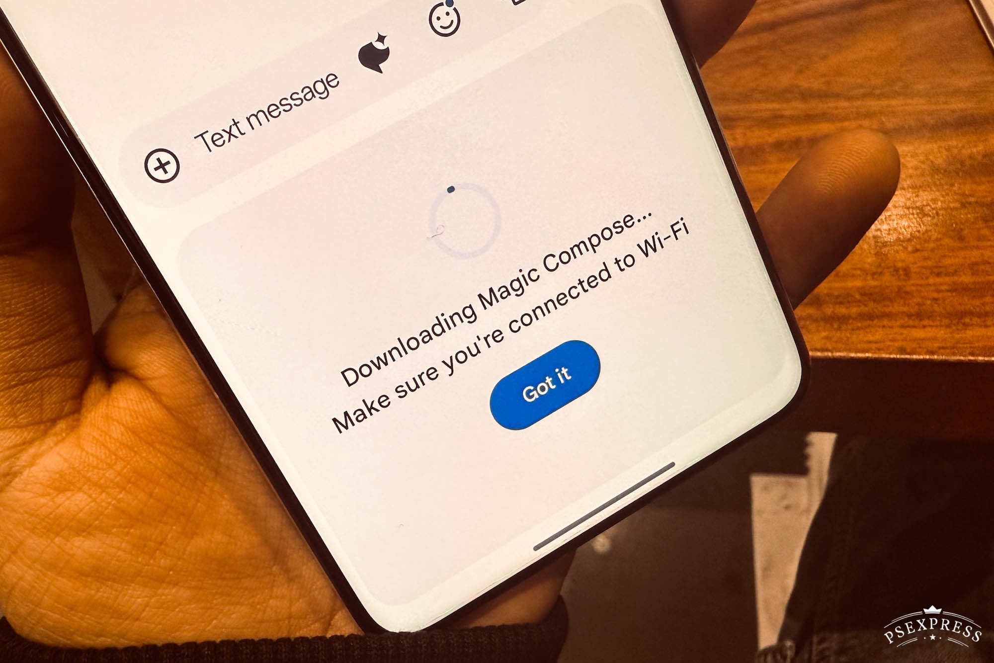 Gemini Nano download prompt in Google Messages app.