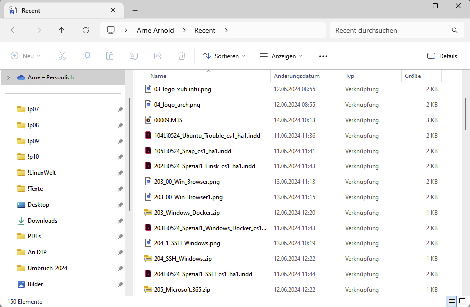 alt text: A screenshot of Windows File Explorer displaying the Recent Files folder. 