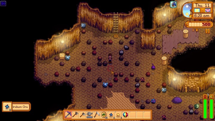 A player in a mine in Stardew Valley.