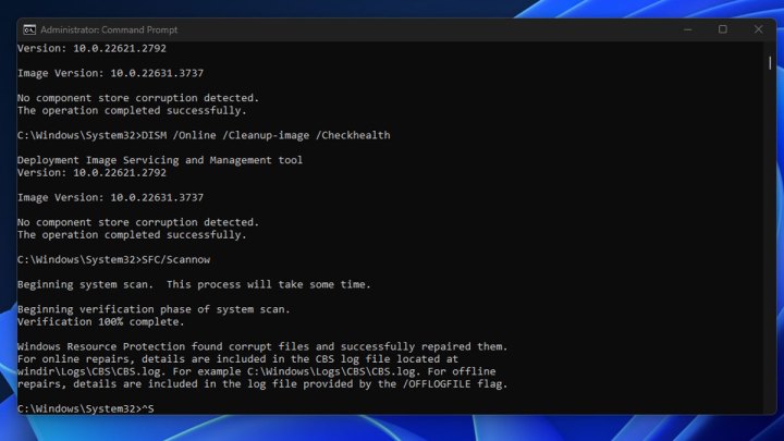 Running system file checker in Windows 11.