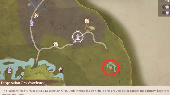 Map location of the Dawn Fox in Infinity Nikki, showcasing the path from the Desperation Orb Warehouse Warp Spire.