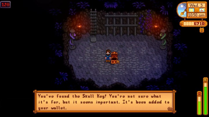 Getting the skull key in Stardew Valley.