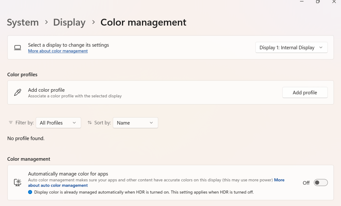 Color management settings in Windows 11