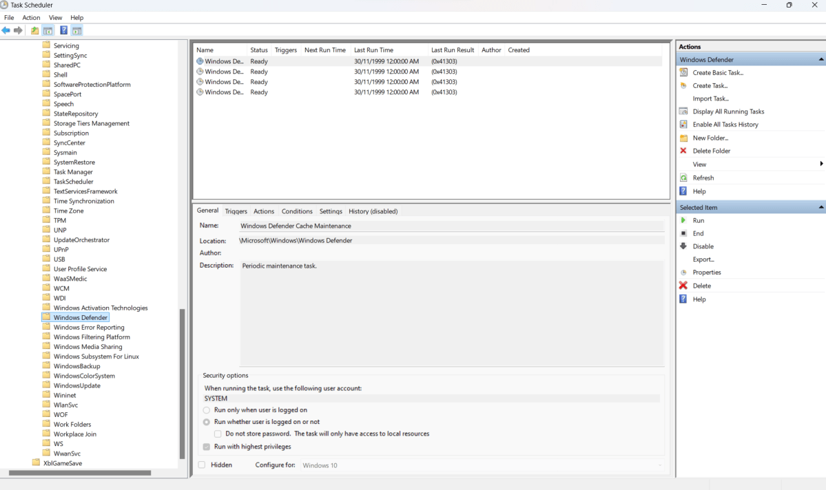 Windows Defender Task Scheduler