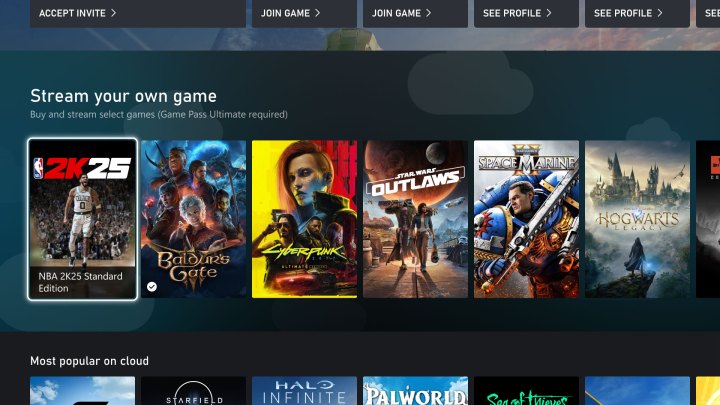 A screen of streaming games on Xbox.