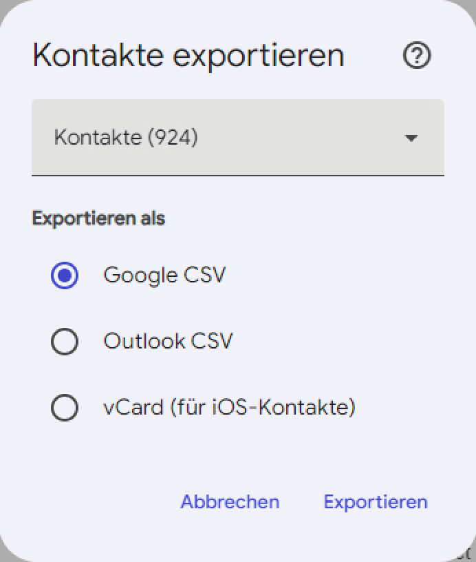 Exporting Google Contacts