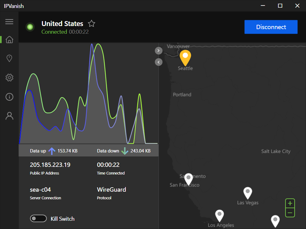 IPVanish Connection Screen