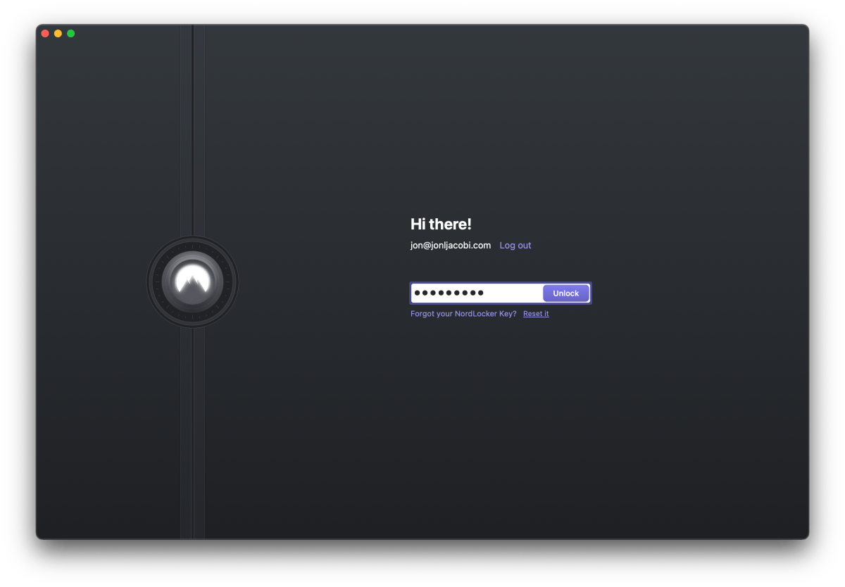 NordLocker's initial setup requires a password and encryption key.