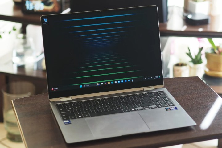 Samsung Galaxy Book5 Pro 360 front angled view showing display and keyboard.