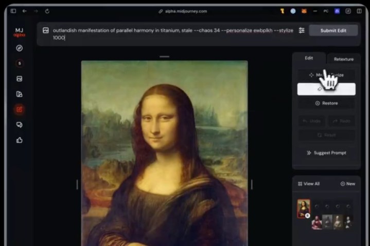 alt text: An image depicting the Midjourney interface editing the Mona Lisa.