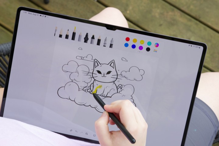 A person uses the S Pen to interact with the Samsung Galaxy Tab S9 Ultra.