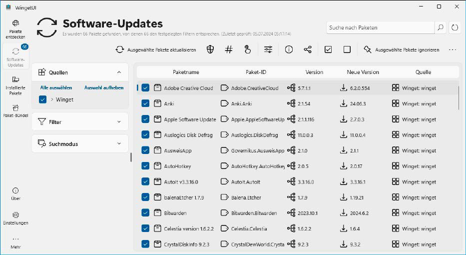 Central updater: Winget UI shows which software updates are available on the PC. The update can take place automatically – or you can manually select specific programs for the update.