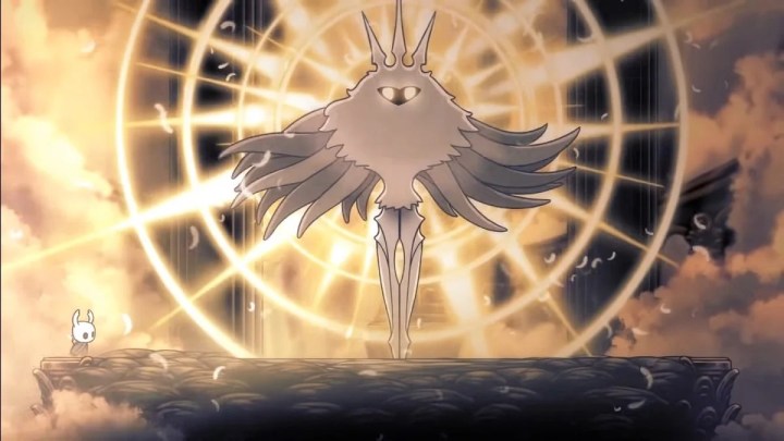 alt text: The Knight preparing to face Absolute Radiance in Hollow Knight.