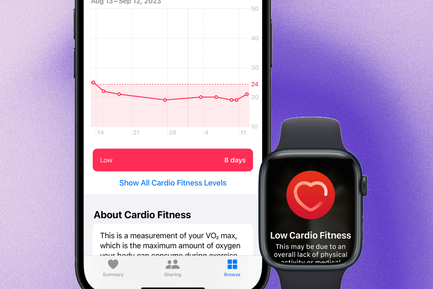 Cardio details on Apple Watch and iPhone.