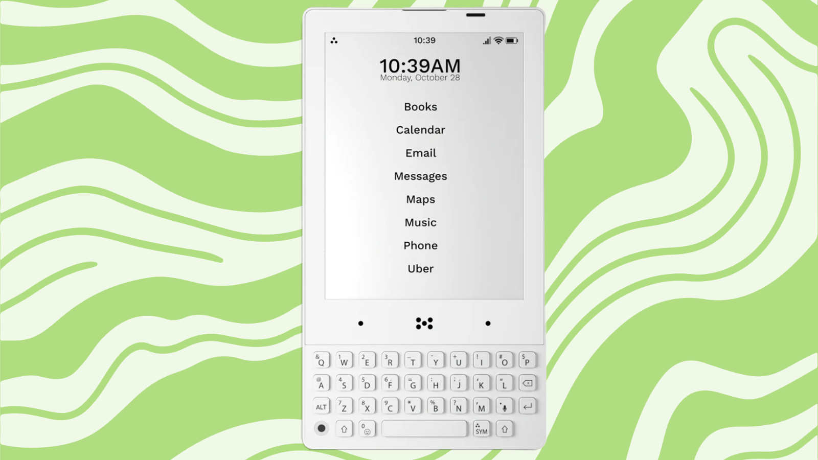 The Minimal Phone and its all-white design with a QWERTY keyboard.