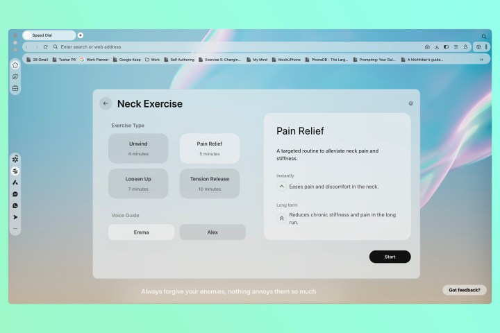 Opera Air uses your camera to guide you through neck exercises.