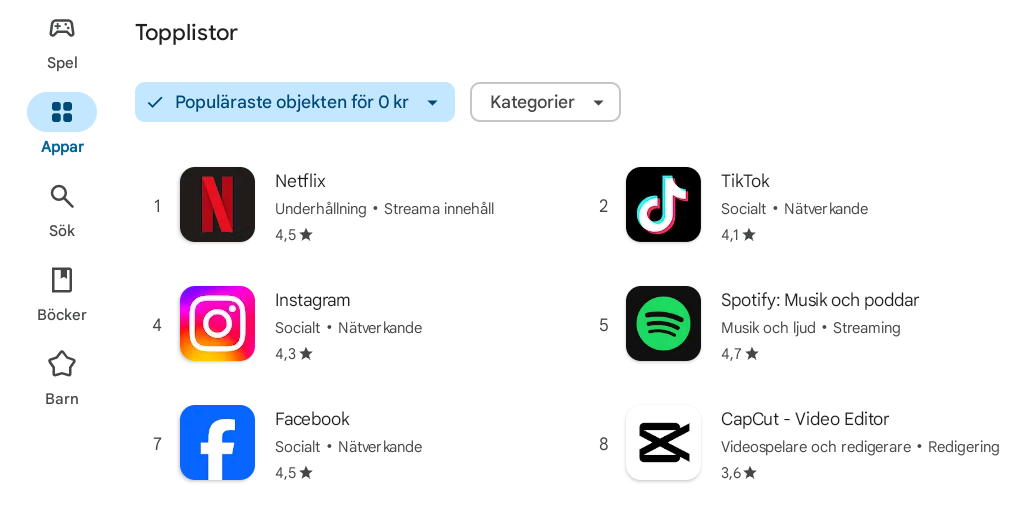 alt text: A screenshot of the Google Play Store on a Chromebook, showing the Apps category and search bar.