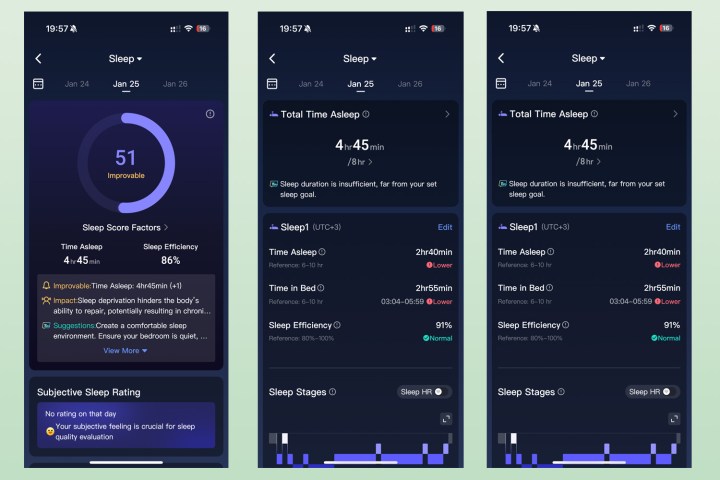 Alt: Sleep data displayed on the RingConn Gen 2 app, showing sleep stages and duration.