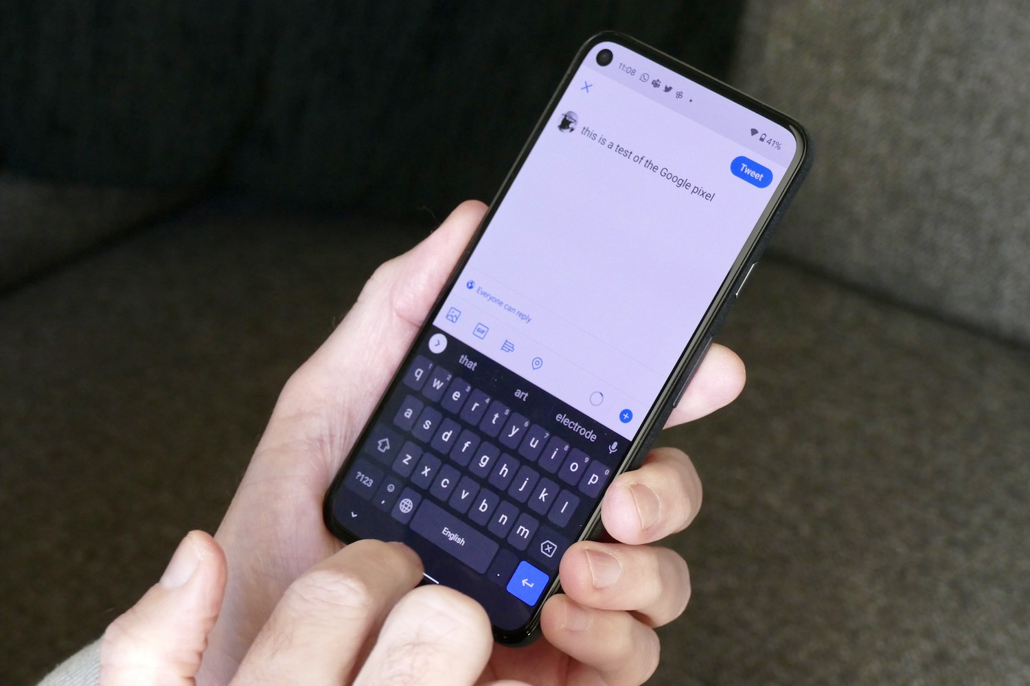 Google Pixel 5 owner using Gboard.