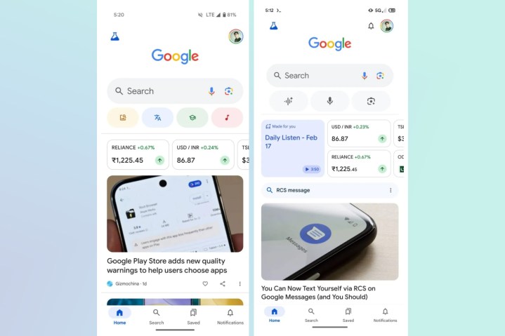 Google AI mode button on Search.