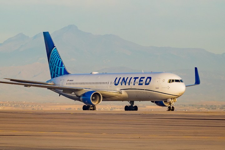 View of a United Airlines commercial plane.