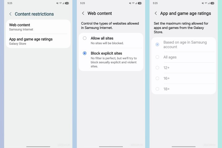 Age filters for web content and apps on One UI 7.