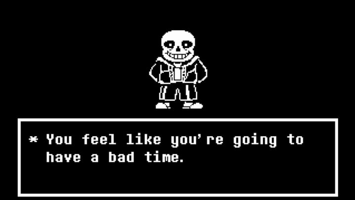 alt text: Sans the skeleton confronting the player in Undertale.