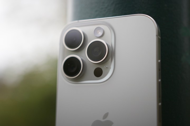 A close-up of the cameras on the iPhone 16 Pro.