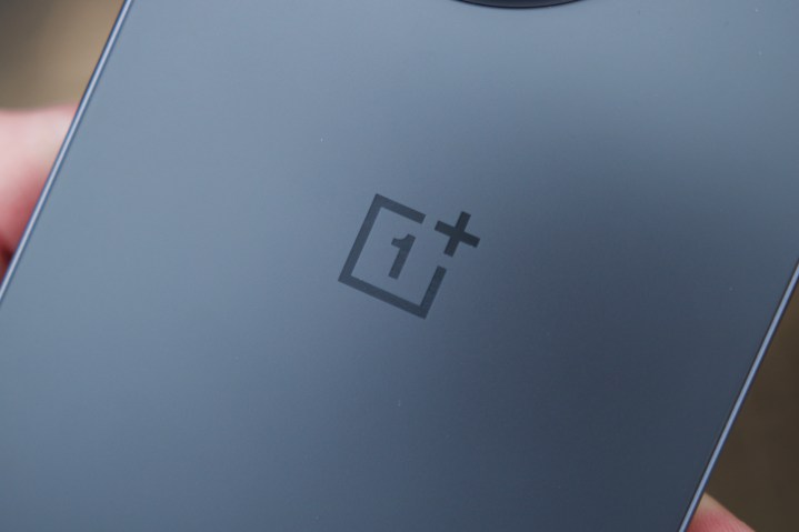 Close-up of the OnePlus logo on the OnePlus 13R.