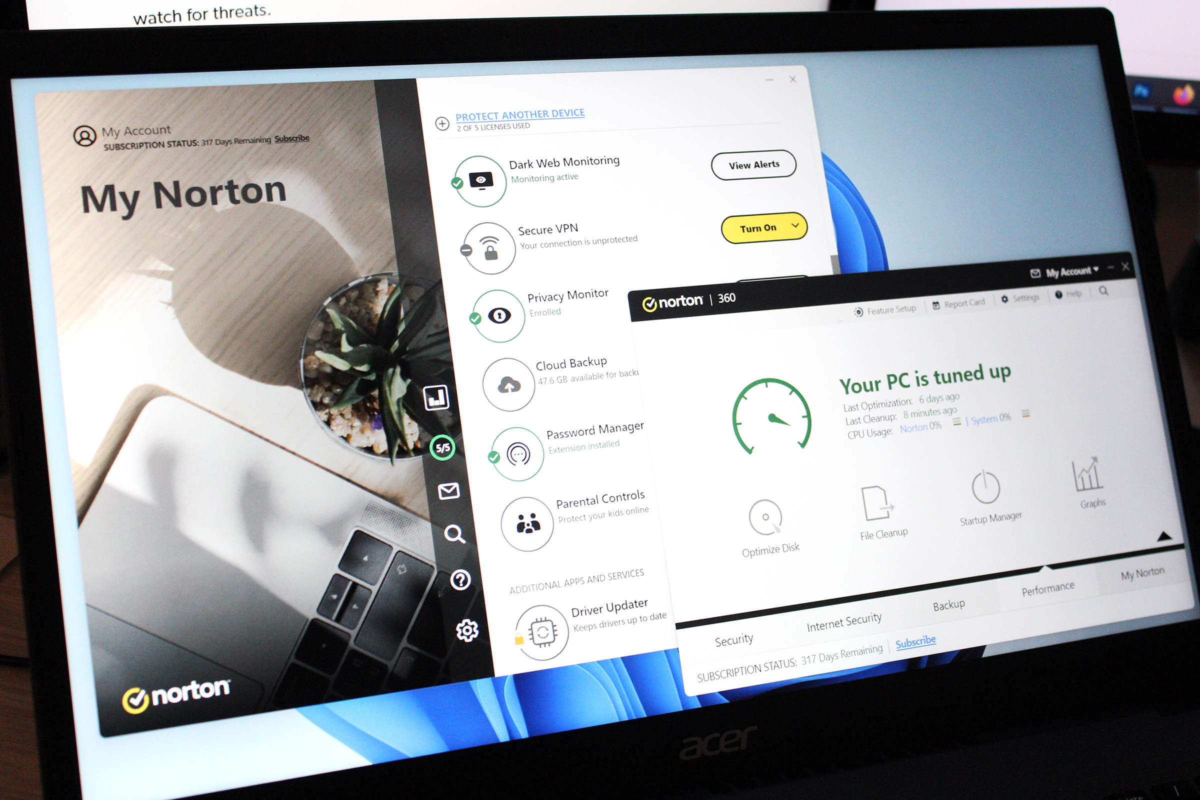 alt text: A computer screen displaying the Norton 360 Deluxe interface, highlighting its various security features.