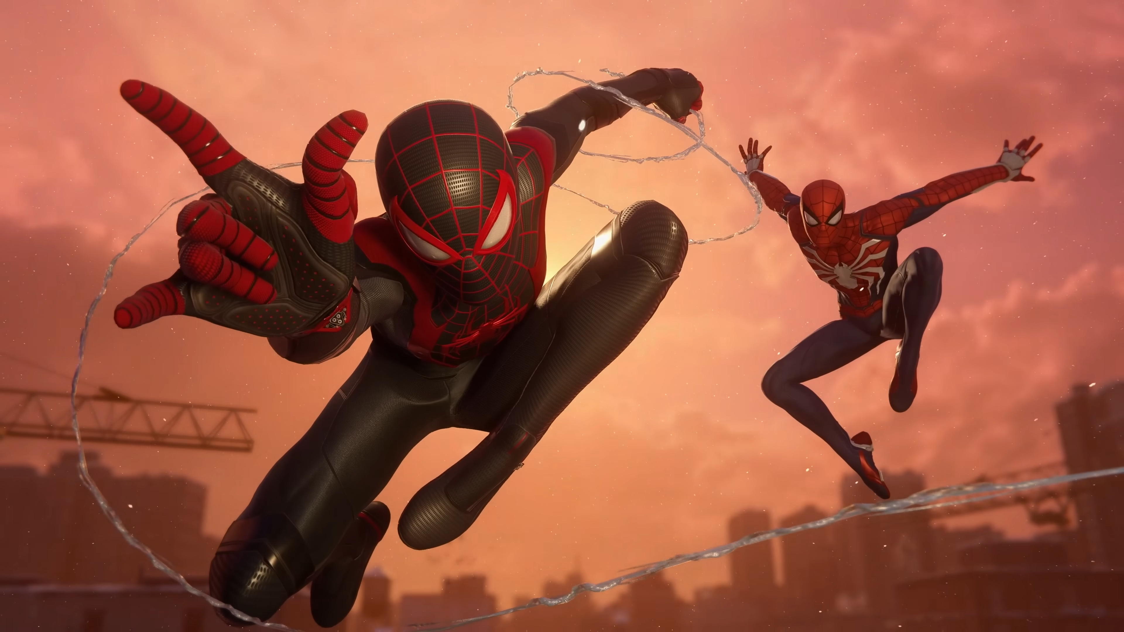 Spider-Man swinging through the city