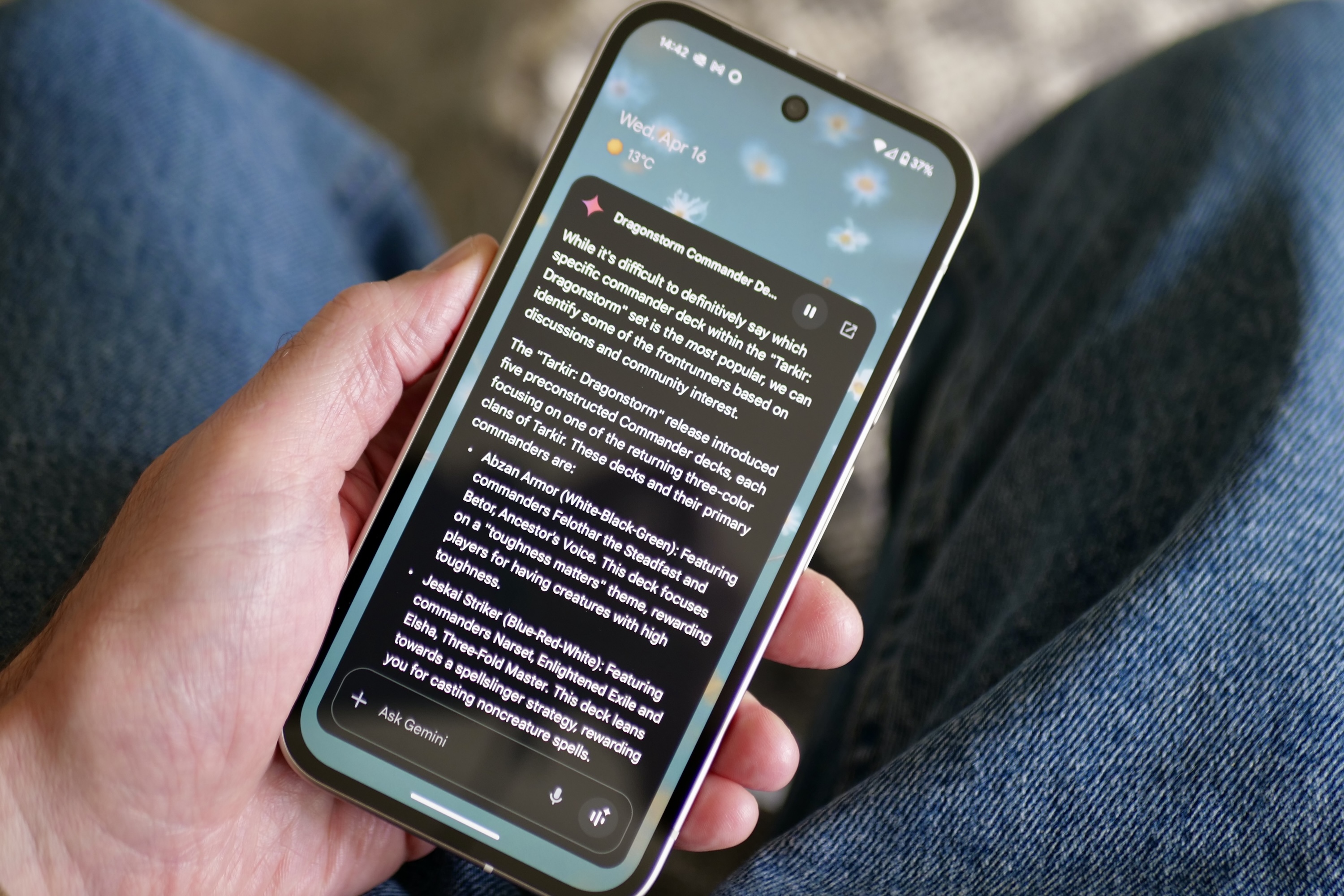 A person using Google Gemini on the Google Pixel 9a.