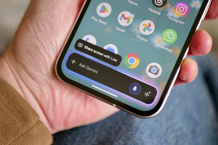 A person using Google Gemini on the Google Pixel 9a.