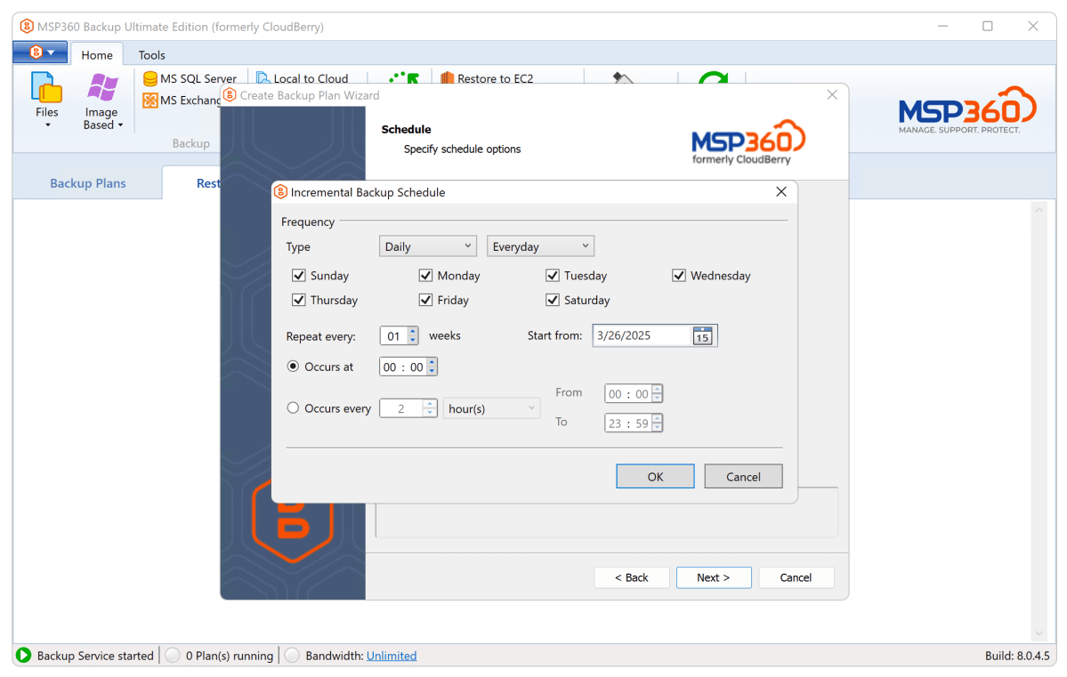 MSP360 Desktop Backup Scheduling