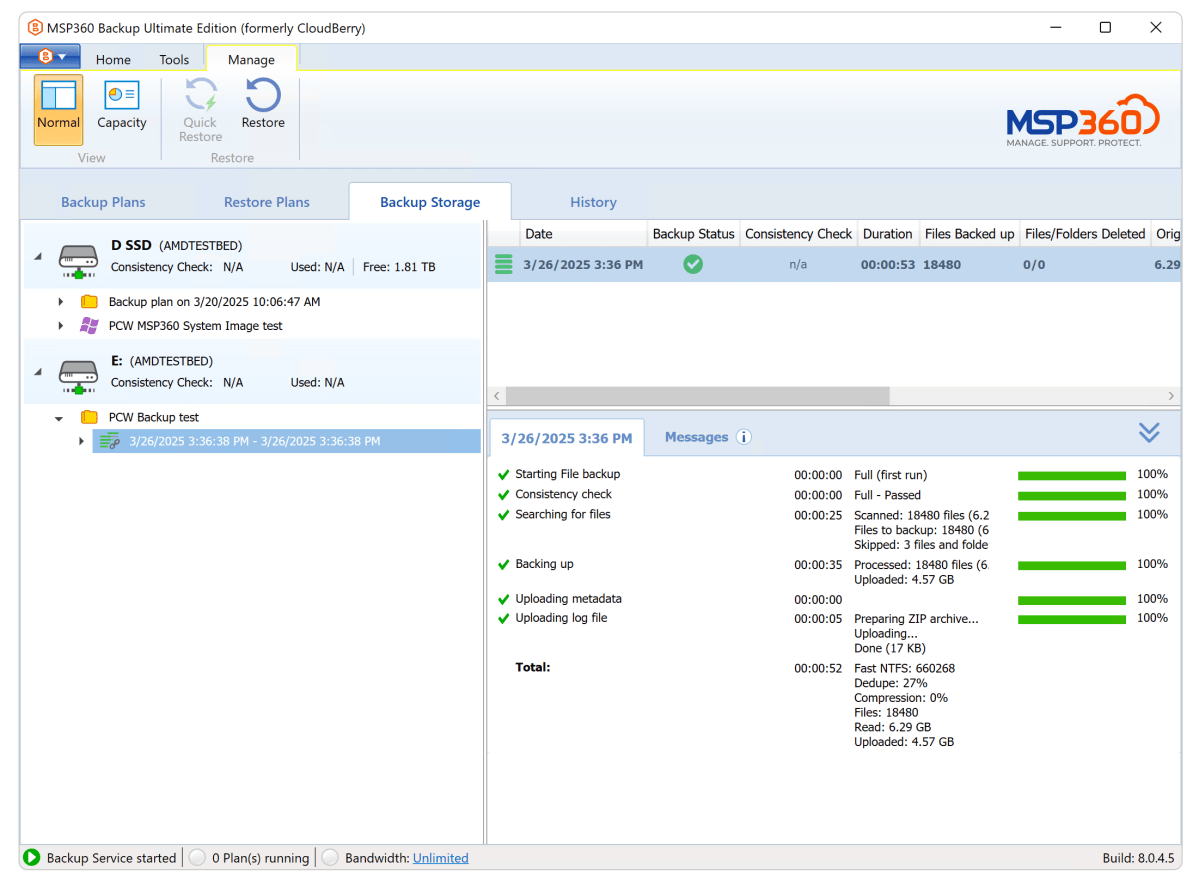 MSP360 Desktop Backup Progress