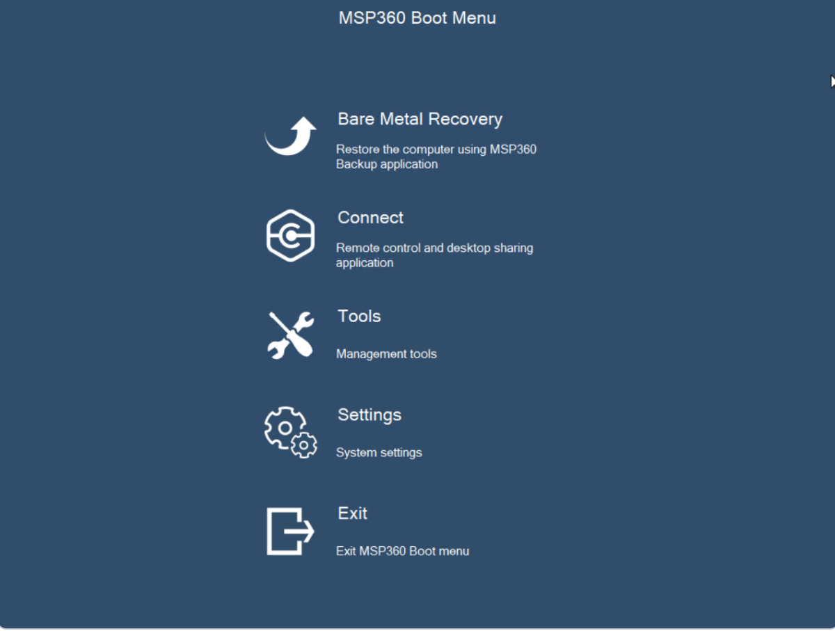 MSP360 Desktop Backup Boot Disk Creation