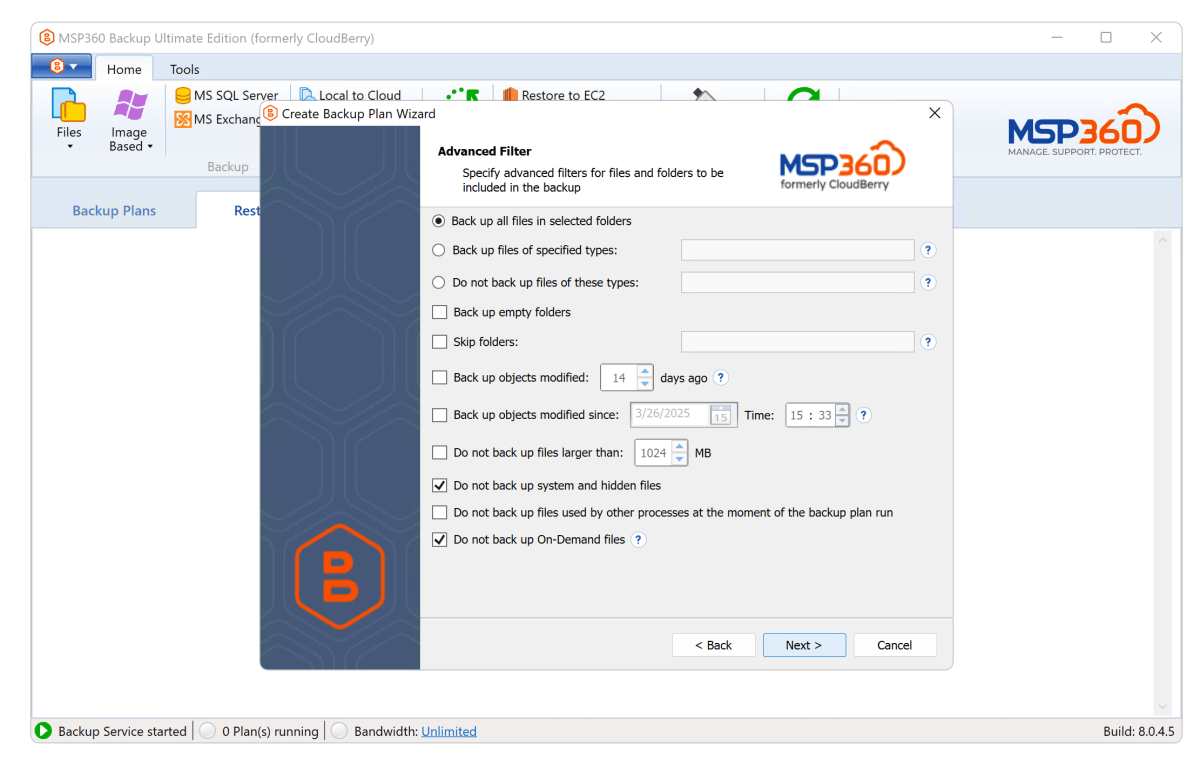 MSP360 Desktop Backup File Filtering