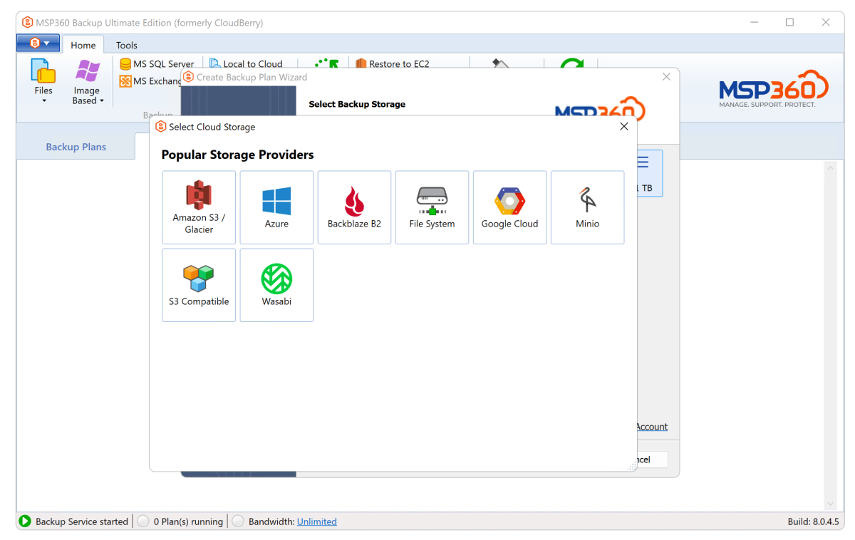 MSP360 Desktop Backup Destination Selection