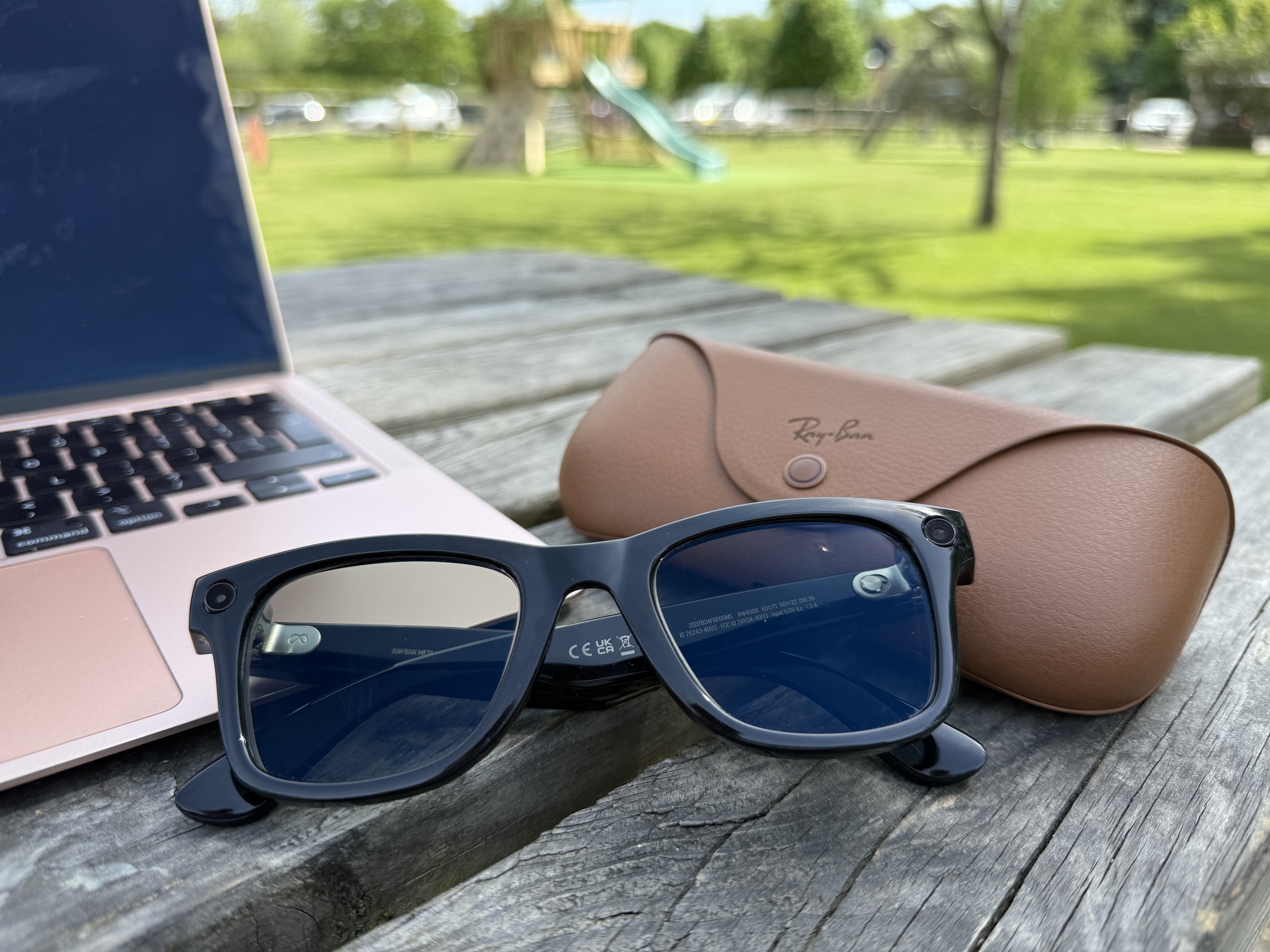 alt text: Ray-Ban Meta smartglasses and their charging case.