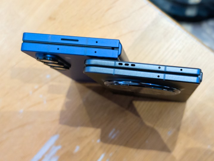 Comparing the thickness of foldable phones.