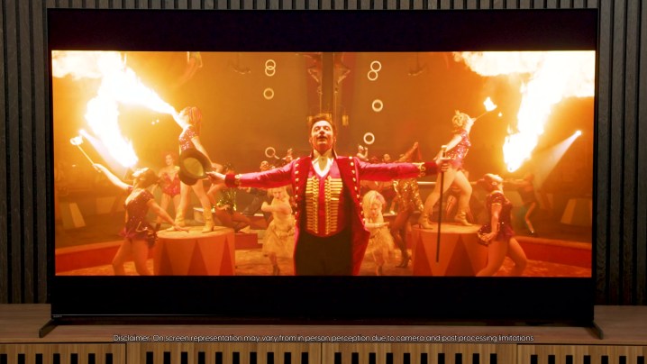 A scene from a movie displayed on a widescreen TV.