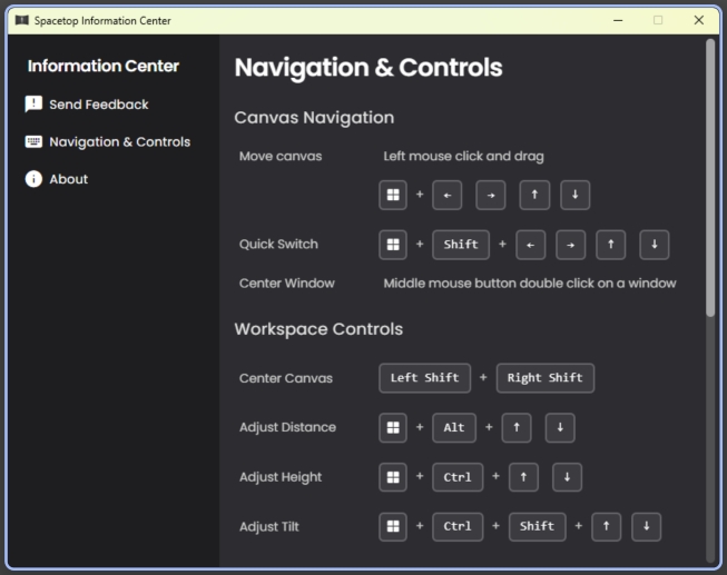 Sightful Spacetop shortcut controls