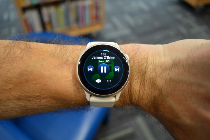 The media player on the Garmin Vivoactive 6.