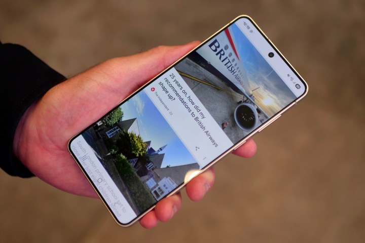 Someone holding the Samsung Galaxy S25 Edge.