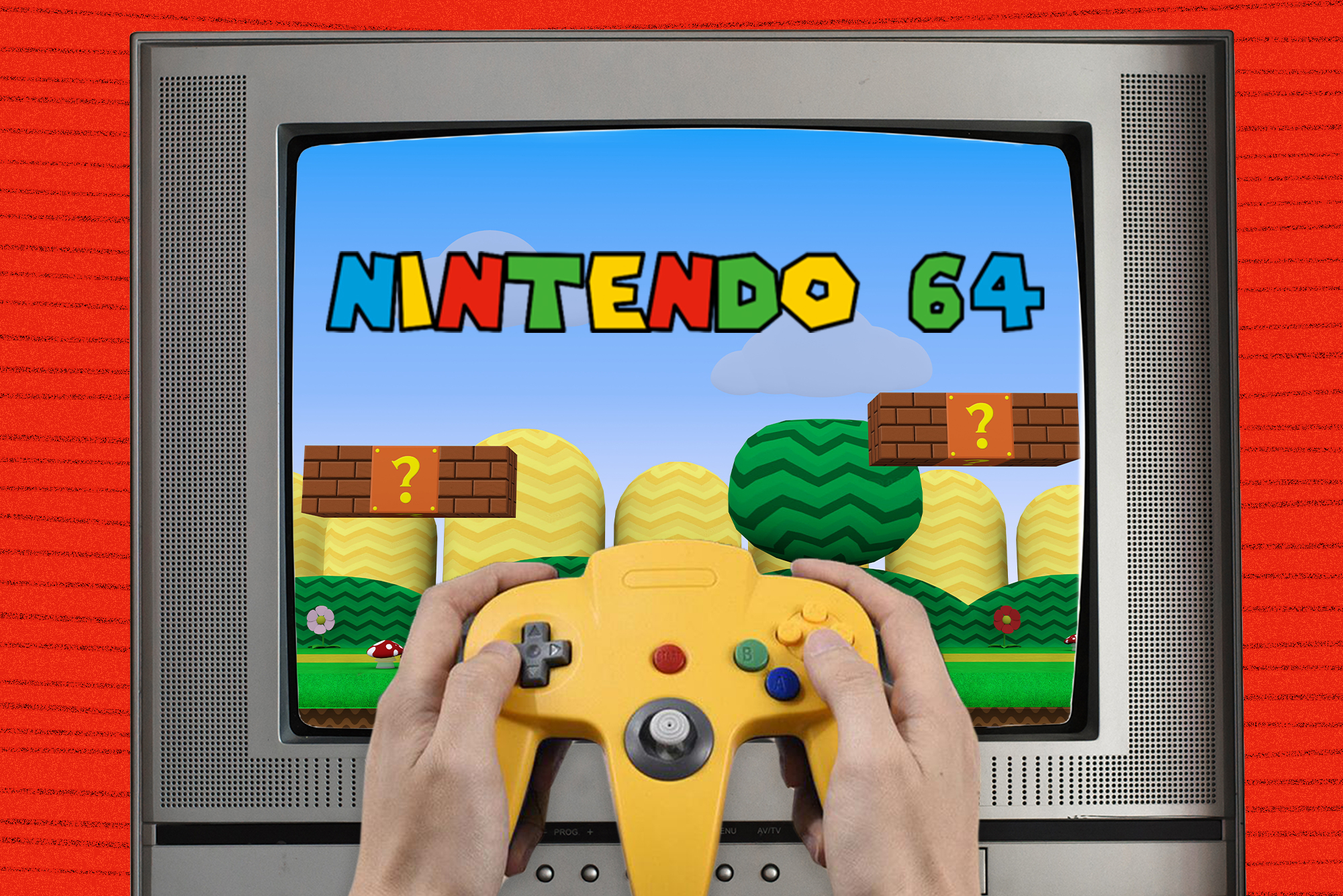 Person playing a game on the Nintendo 64.