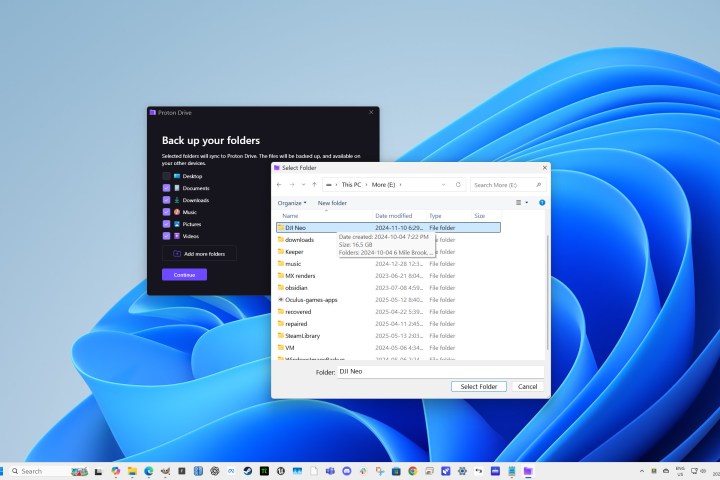 alt=Proton Drive simplifies backup setup with suggested folders, allowing users to customize selections.