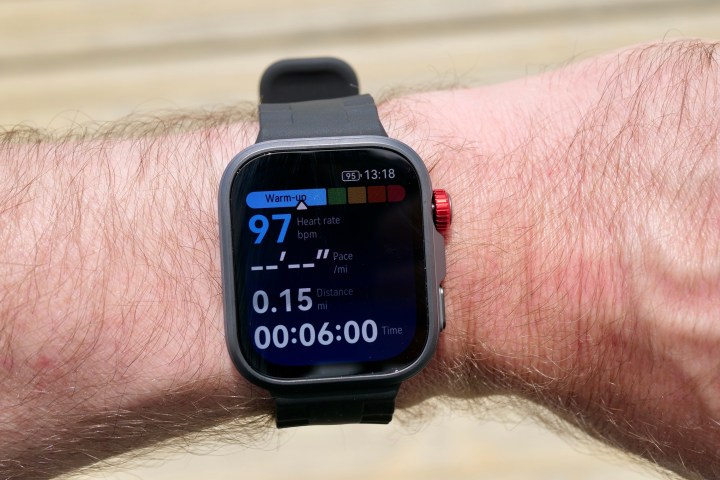 A person wearing the Huawei Watch Fit 4 Pro.