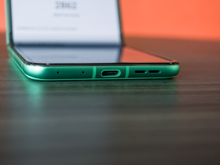 alt: Close-up view of the USB-C charging port on the Motorola Razr 2025.